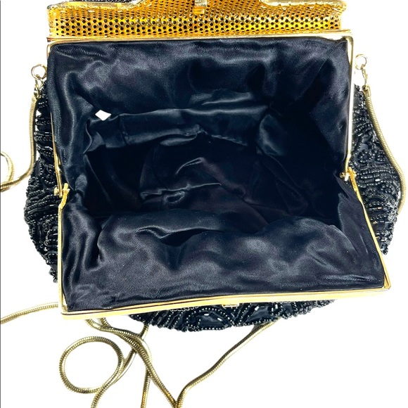 Vintage 1960s GOLDCO Fancy black seed bead evening bag gold hardware - Picture 12 of 12